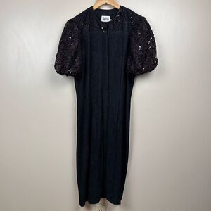 Leslie Fay Collections Womens Dress 10 Black Burgundy Fairy Core Sequin‎ Puff